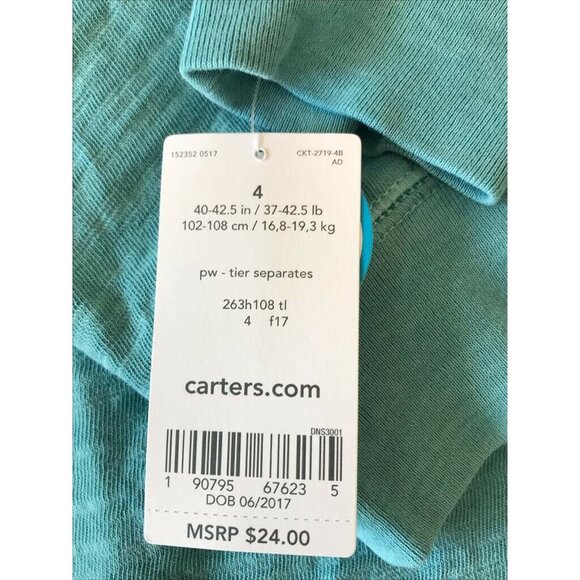 100% Cotton Carter's Kids Turquoise Blue Buttoned Sweater Shirt Top Size 4 NWT - Picture 7 of 7